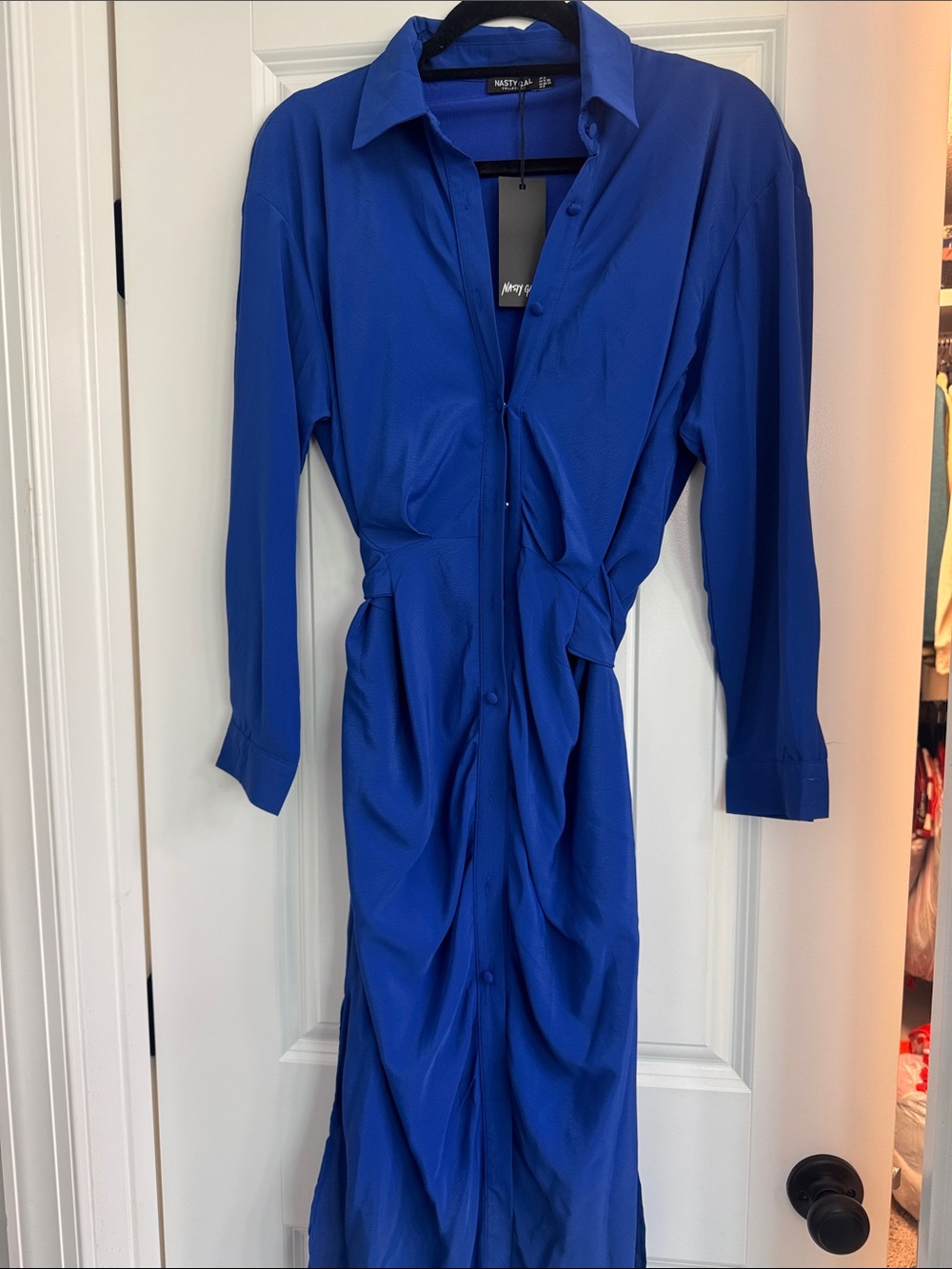 Nasty Gal Cobalt Blue Long Sleeve Shirtdress